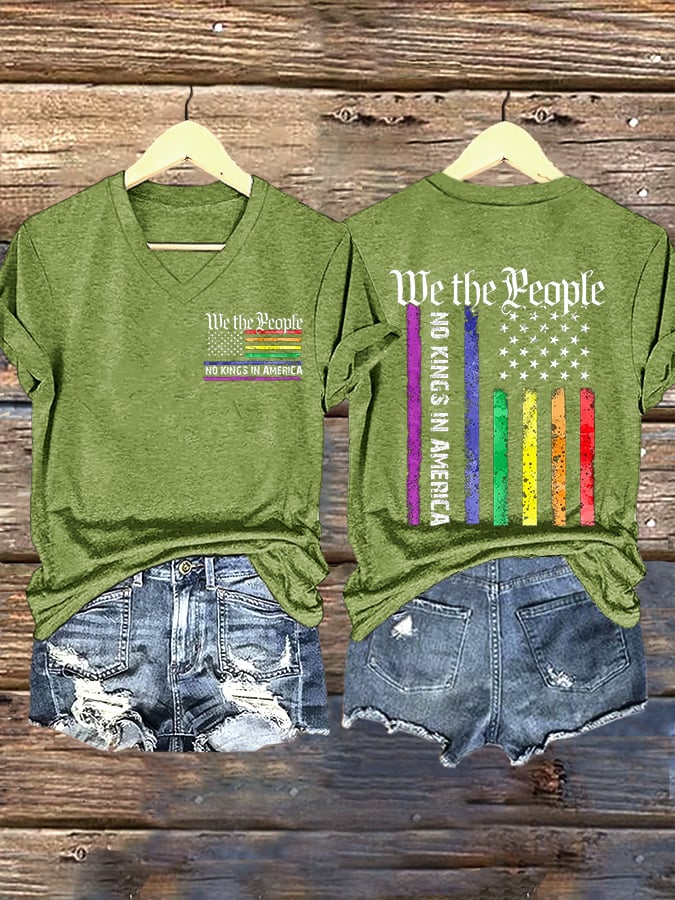 🔥Buy 3 Get 15% Off🔥V-Neck Retro We The People No Kings In America Print T-Shirt