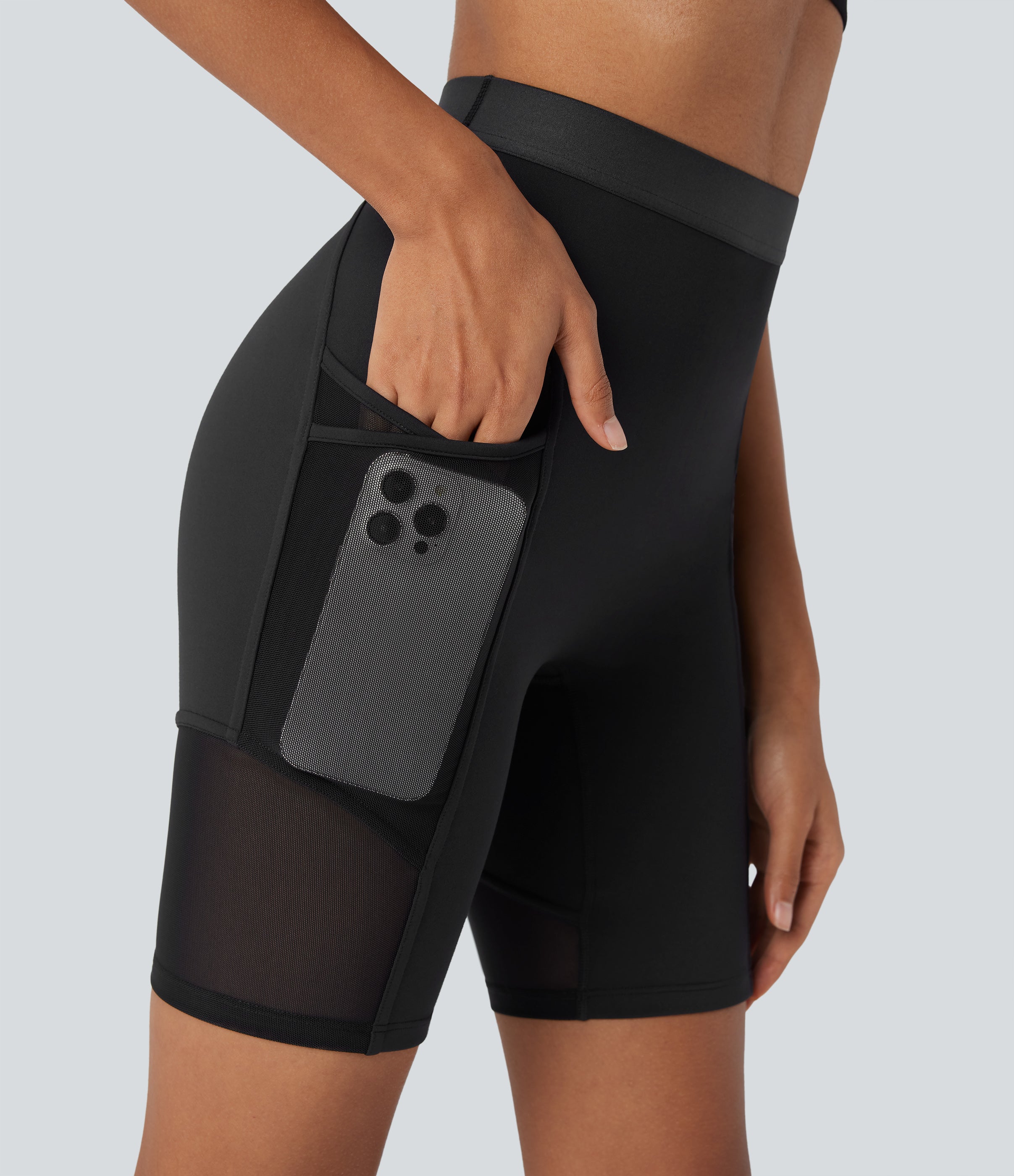 SpeedWaveTM High Waisted Contrast Mesh Quick Dry Training Biker Shorts 7'' with Pockets