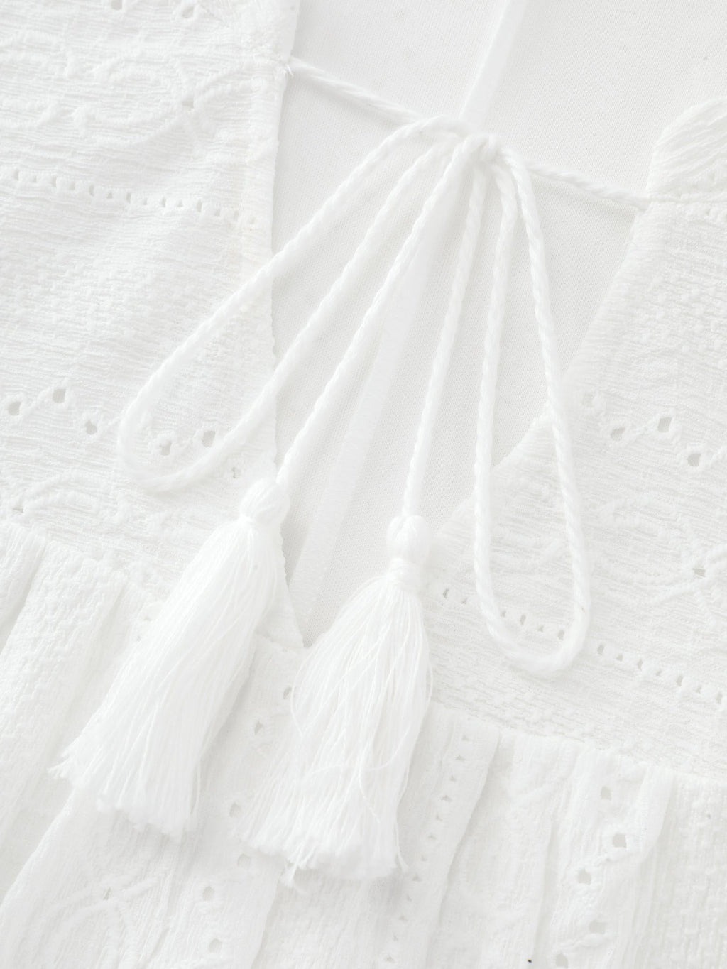 Lace Trim Notched Collar Tassel Mini Dress