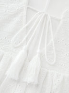 Lace Trim Notched Collar Tassel Mini Dress