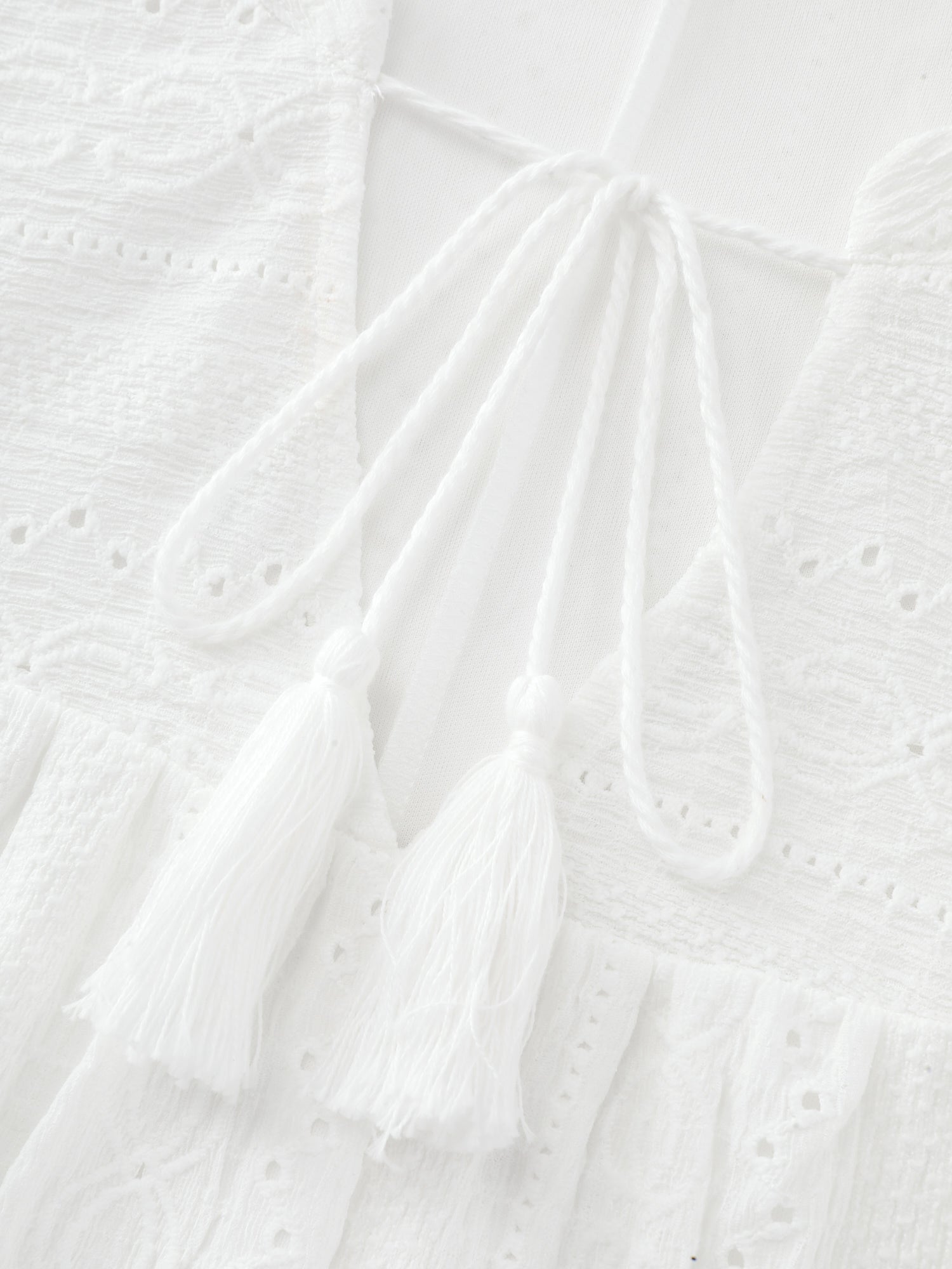 Lace Trim Notched Collar Tassel Mini Dress