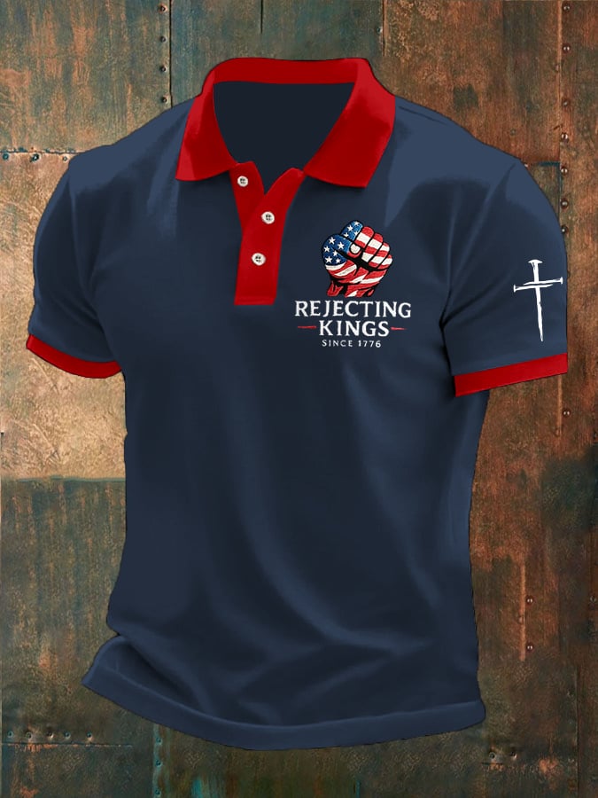 🔥Buy 3 Get 15% Off🔥Men's “Rejecting Kings Since 1776” Print Casual Polo