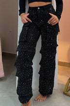 Women's Multi-pocket Rhinestone Casual Jeans --(SIZE:UK8-22,EU36-50)