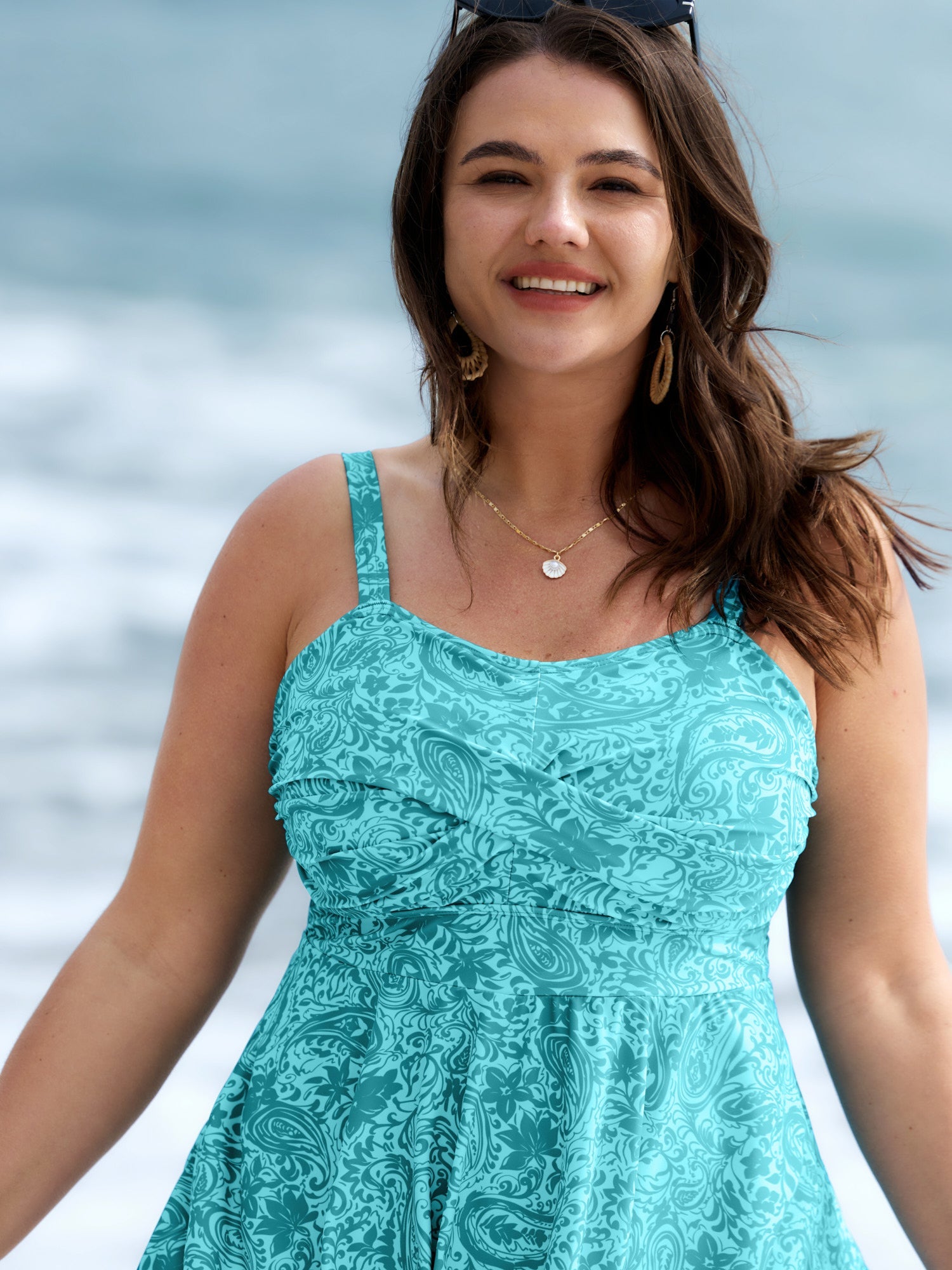 Paisley Print Twist Front Swim Dress