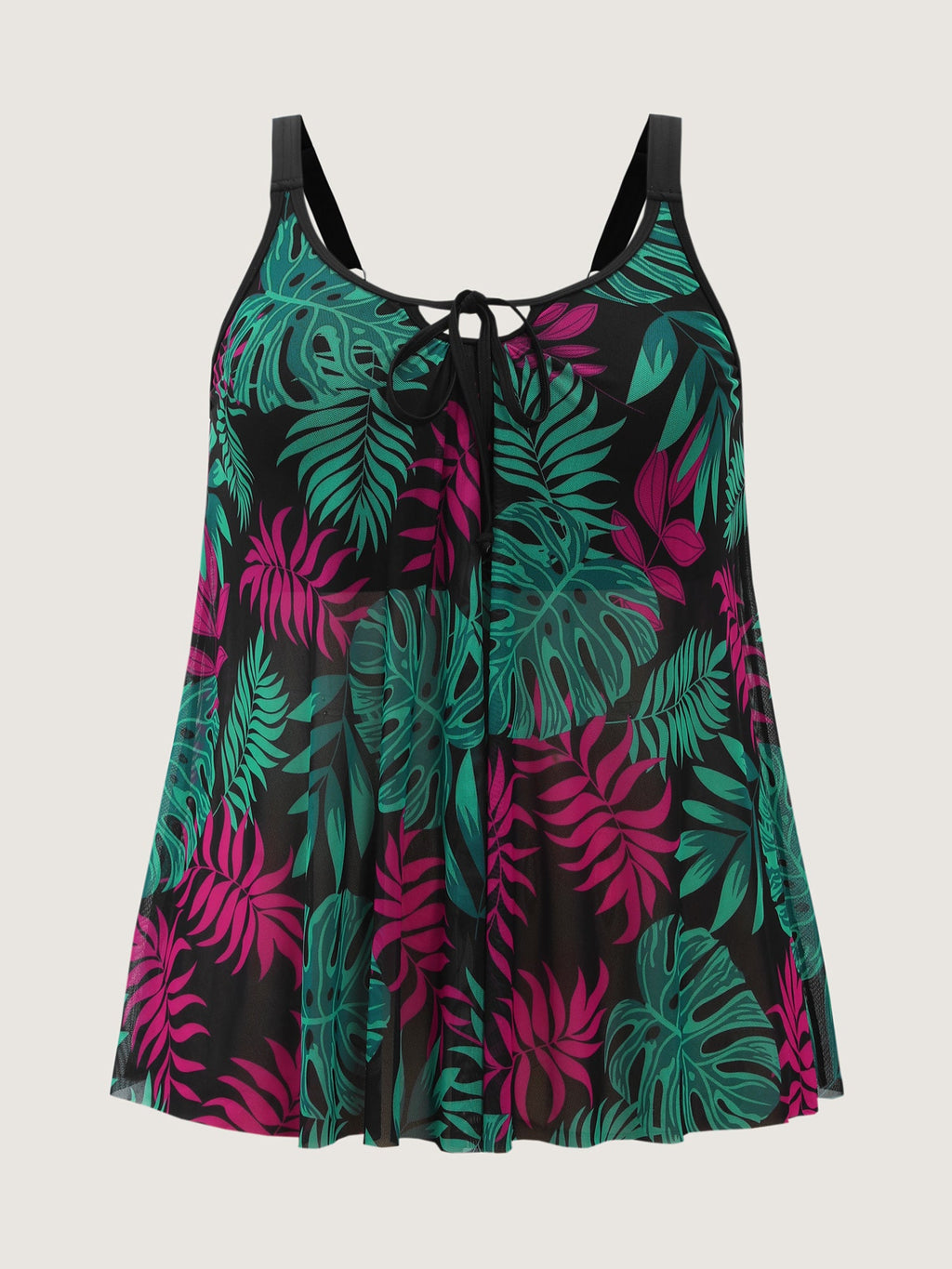 Vibrant Tropical Mesh Neck Tie Swim Top