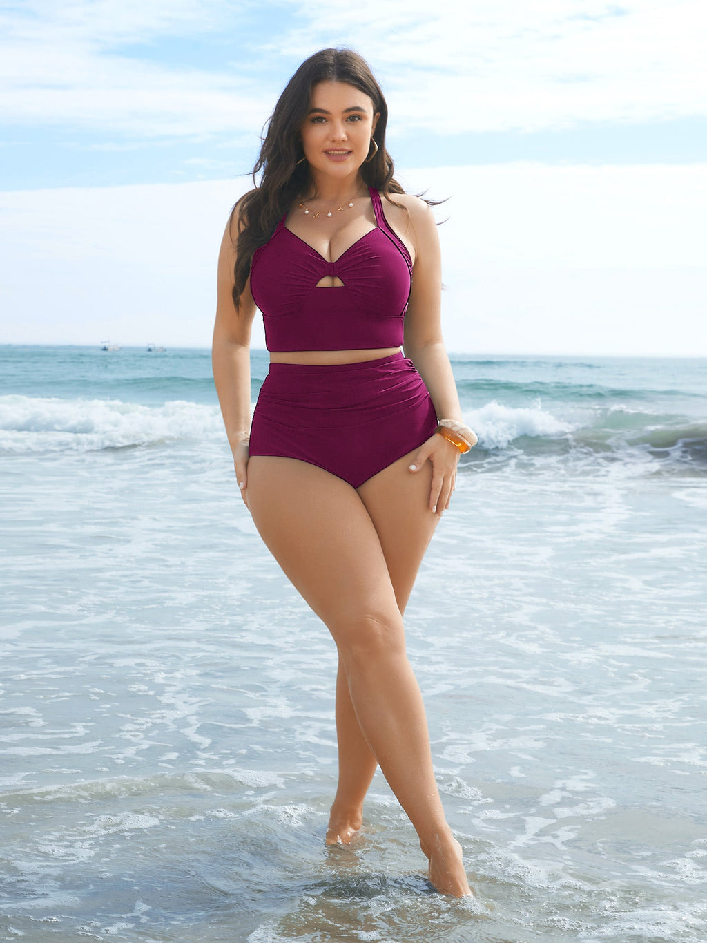 High Rise Ruched Plain Bikini Bottoms