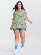 Floral Print Stretchy Knit Top