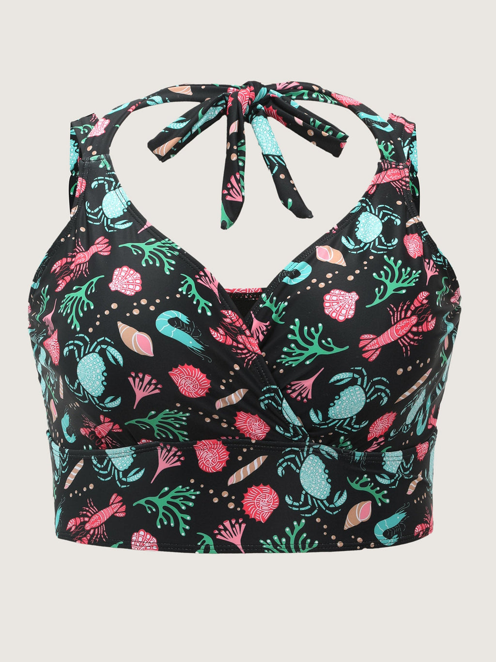 Ocean Print Neck-Tie Swim Top