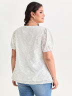 Cotton Floral Textured Puff Sleeve Lined Blouse