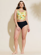 Lemon Print Scoop Neck Bikini Top