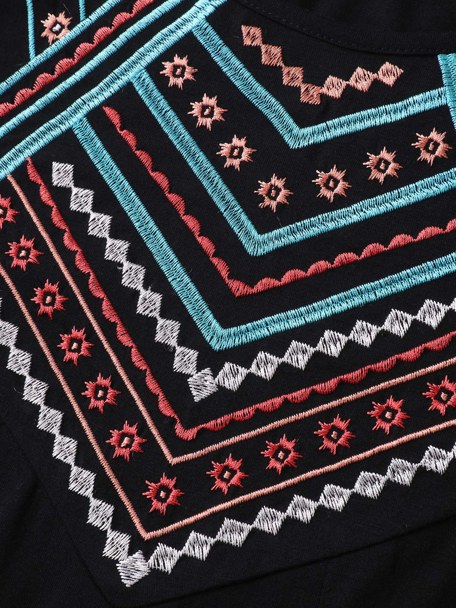 Embroidered Neckline Pleated Front Panel Tank Top