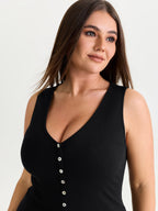 Stretchy Button-Front Tunic Style Top