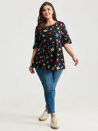Floral Print Stretchy Knit Top