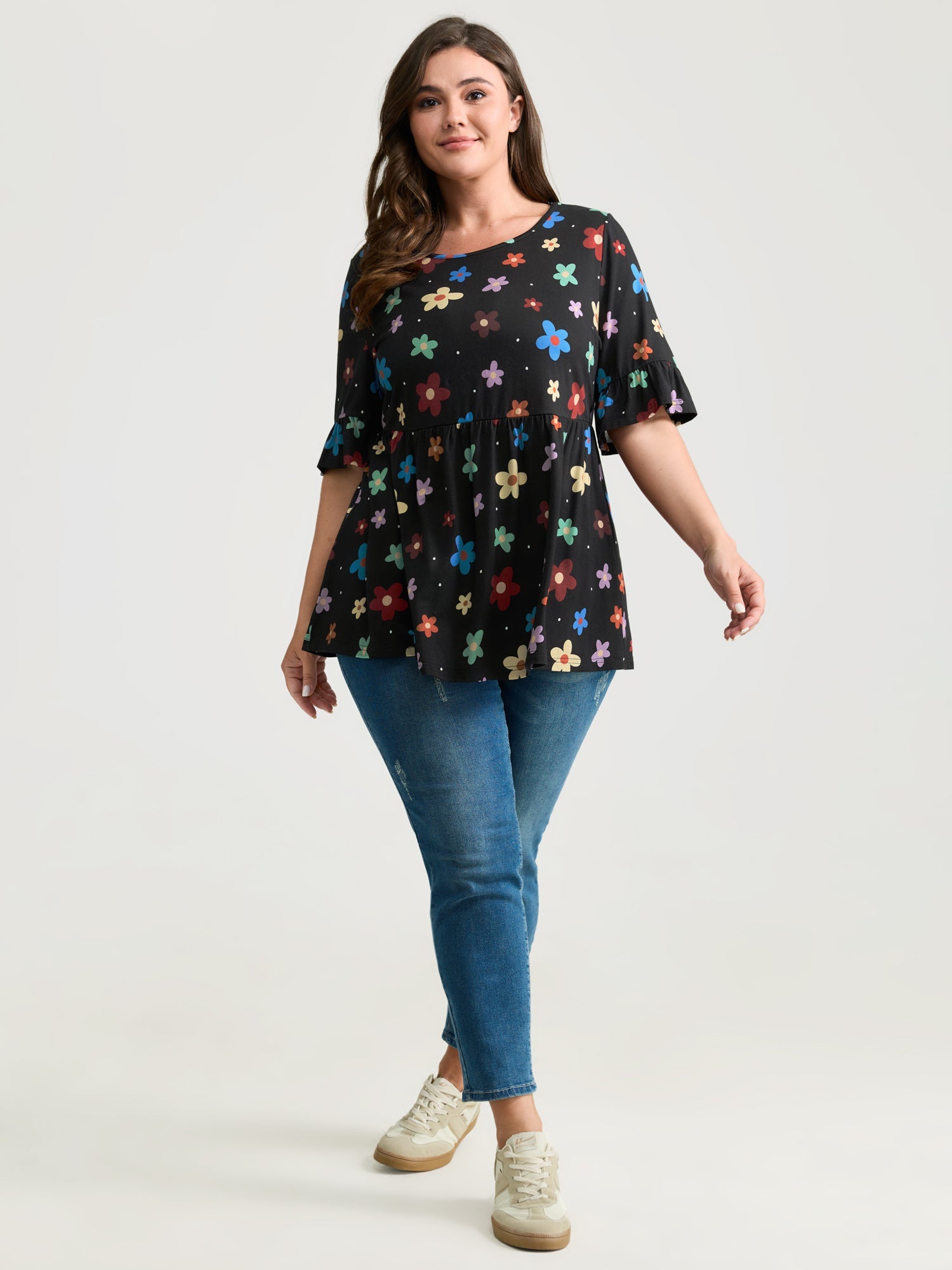 Floral Print Stretchy Knit Top