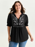 Supersoft Floral Embroidered Notched Collar Blouse