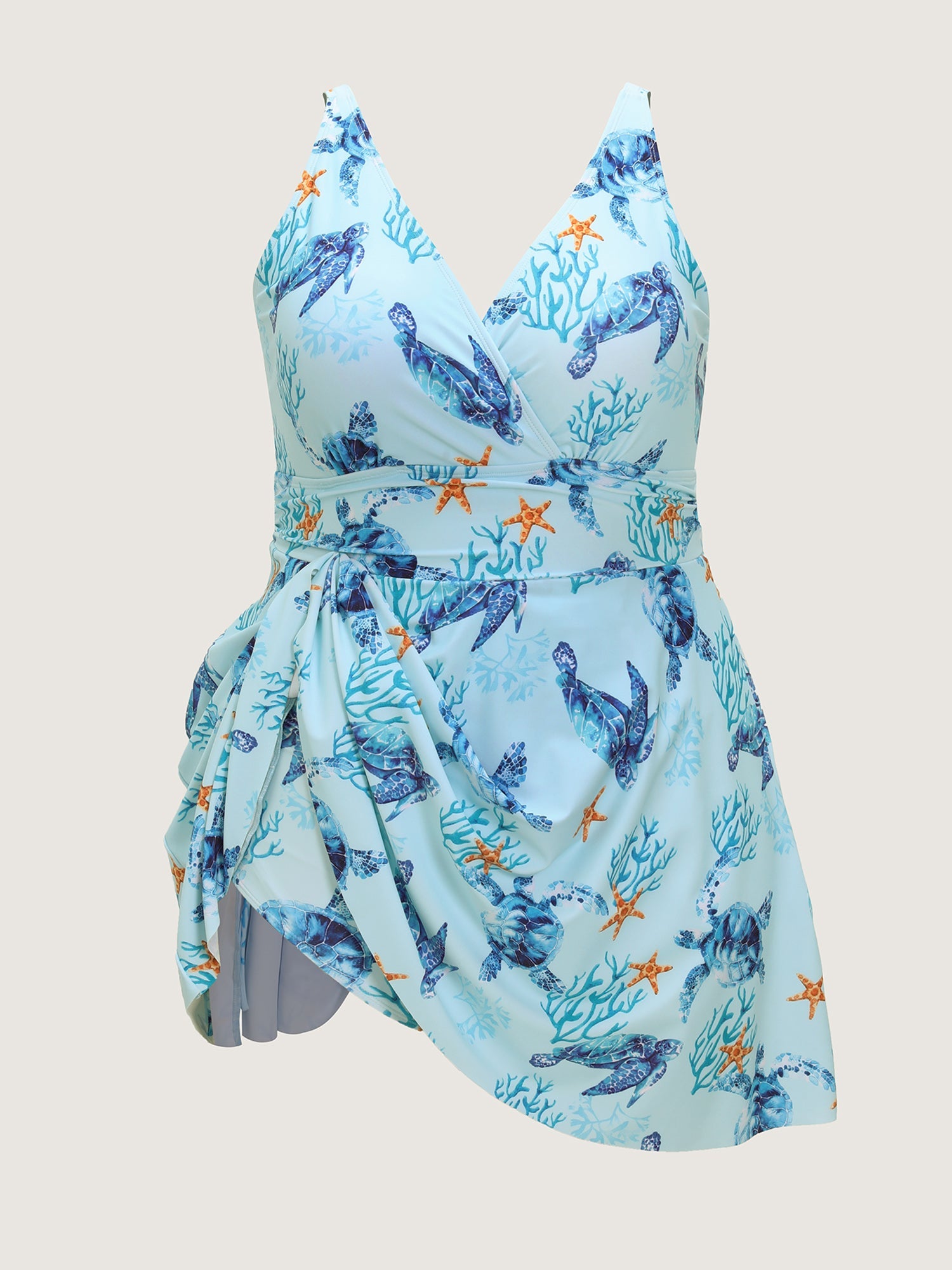 Sea Turtle Print Pockets Swim Dress