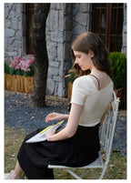 Elegant Bow Knitted T Shirt + Black A Skirt