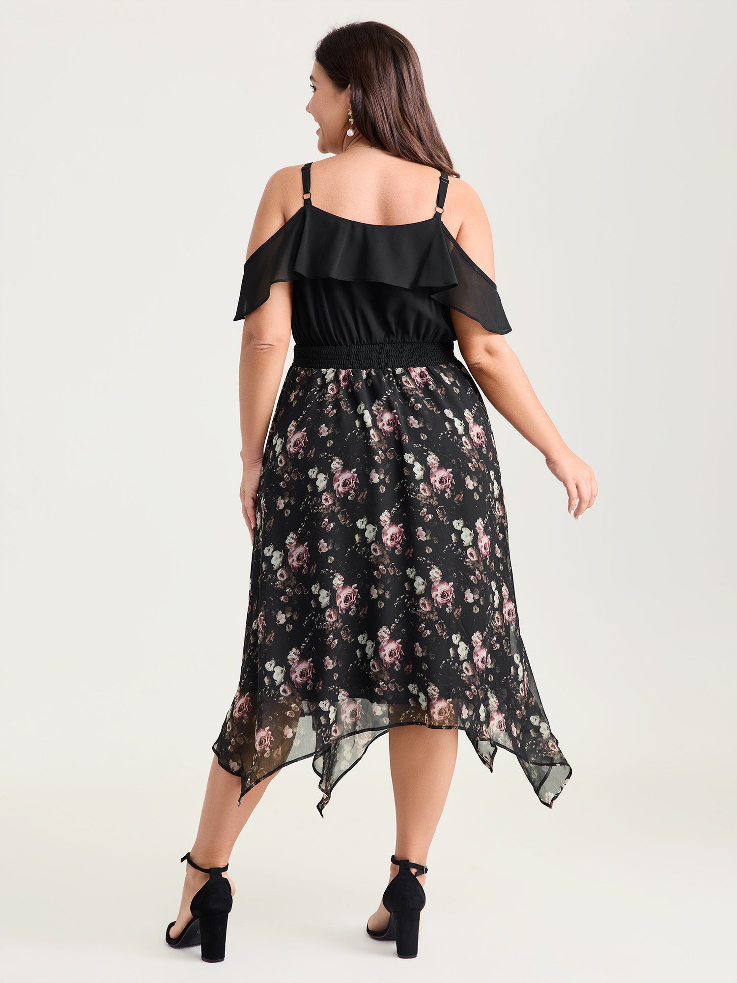 Floral Print Off-Shoulder Ruffled Midi Dress