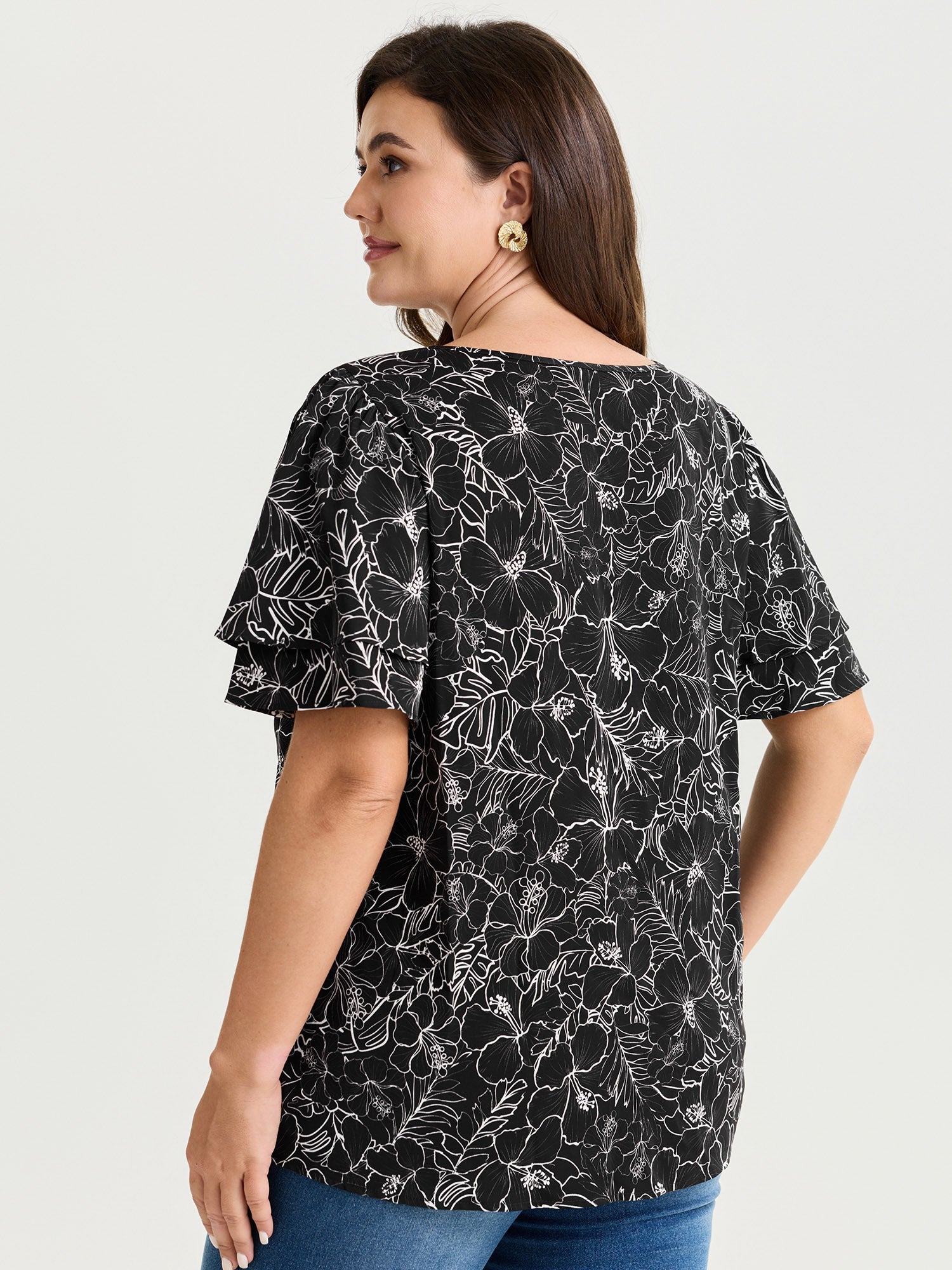 Floral Print Layered Ruffled Sleeve Blouse