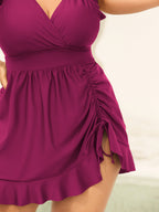 Ruffled Hem Flutter Sleeve Drawstring Swim Dress