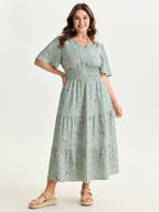 Textured Shirred Cinched Waist Maxi Dress