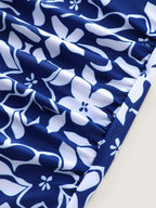 Monochrome Floral Print Wide-Strap One-Piece Swimsuit