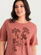 Cotton Floral Print Round Neck T-Shirt