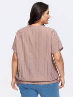 Eyelet Trim Stretchy Textured Plain Top