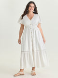 Shirred Waist Tiered V-Neck Maxi Dress
