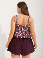 Floral Print Keyhole Pockets Swim Romper