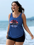 Island Print Drawstring Adjustable Swim Top