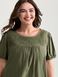 Pure Cotton Pleated Puffy Sleeve Blouse