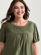 Pure Cotton Pleated Puffy Sleeve Blouse