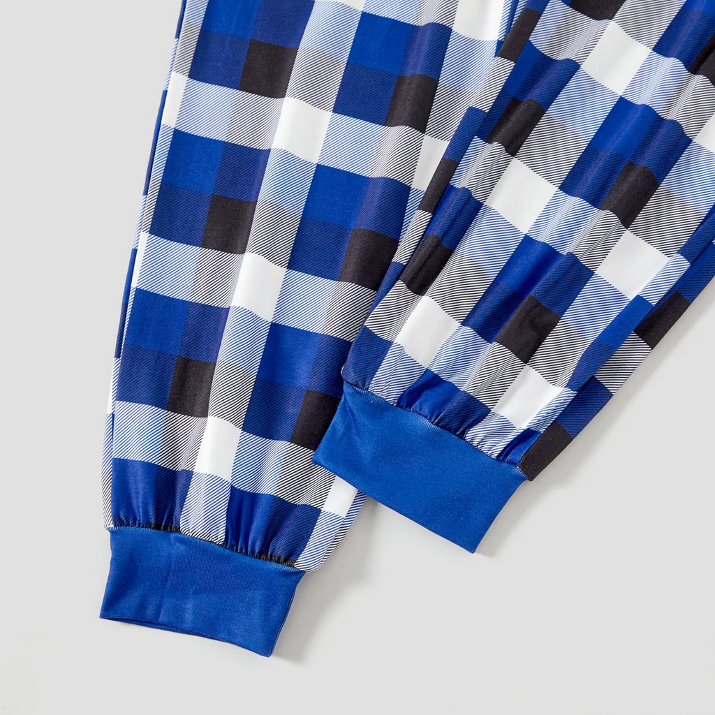 Christmas Make Memories Together 2025 Print Blue and White Plaid Family Matching Pajamas