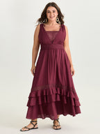 Ruffled Layered Hem Lace Maxi Dress