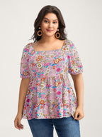 Floral Square Neck Fit and Flare Blouse