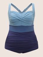 Contrast Twist Front Tummy-Control One Piece Swimsuit