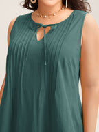 Cotton Toothpick Pleat Plain Midi Dress