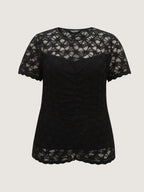 Sheer Lace Round Neck Knit Top