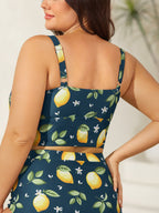 Lemon Print Scoop Neck Bikini Top