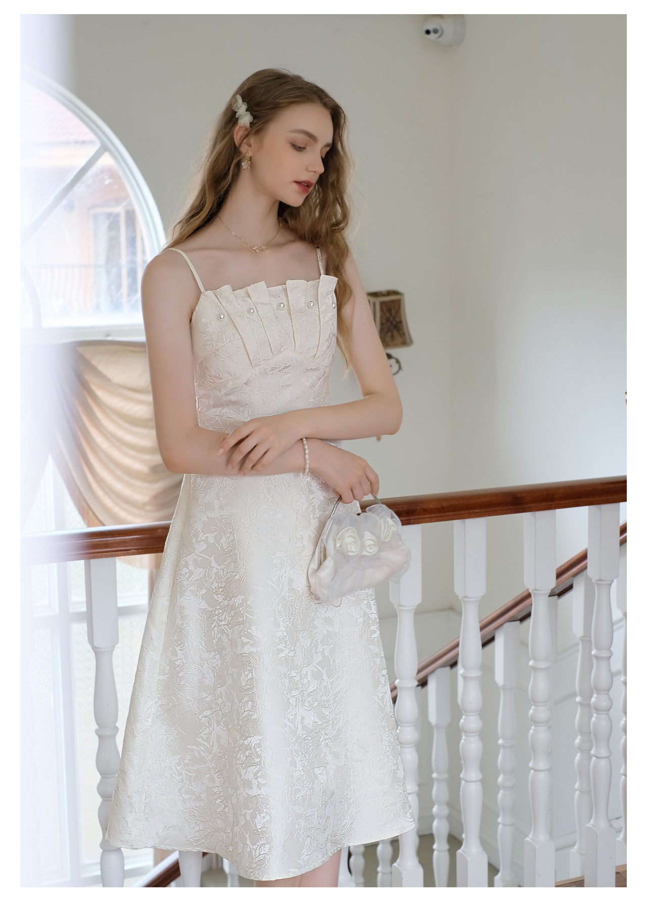 Elegant Pearl Shell Jacquard Dress + Fairy Cardigan