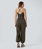 Water Repellent Crisscross Backless Side Pockets Ripstop Hiking Cargo Jumpsuit