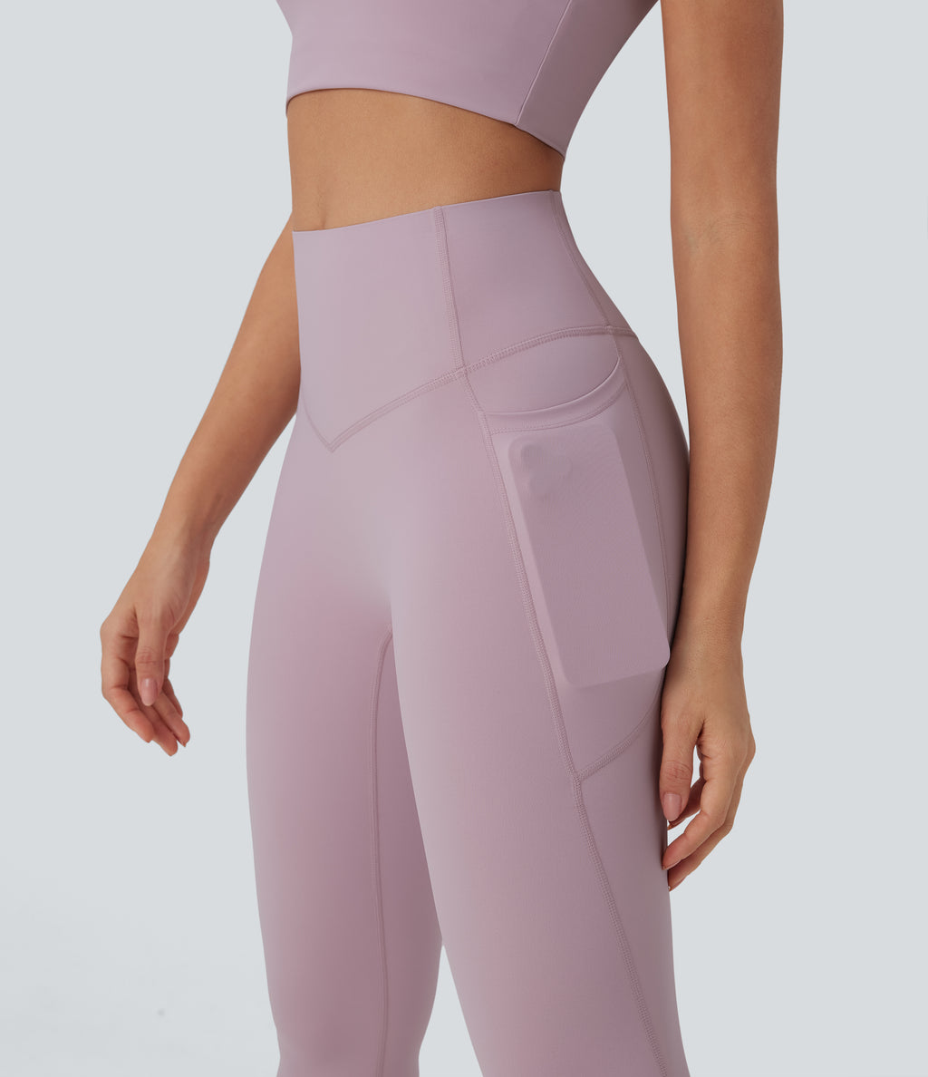 UltraSculptTM Cool Quick Dry SoCinched High Waisted Tummy Control Cut Out Yoga Leggings with Pockets-UPF50+