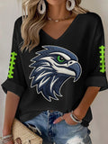 Women's Football Print Waffle Long Sleeve T-Shirt