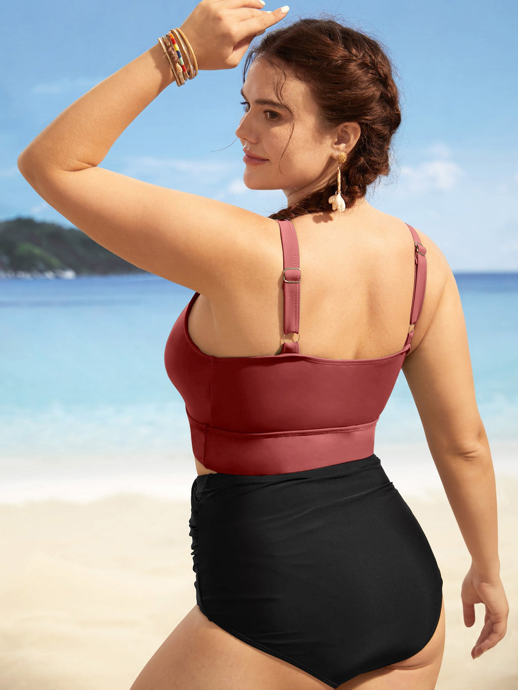 Solid Ruffle Surplice Neck Trim Swim Top