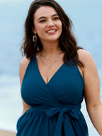 Surplice Neckline Belted Plain One-Piece Swimsuit