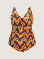 Sarong Geometric Print One-Piece Swim Set