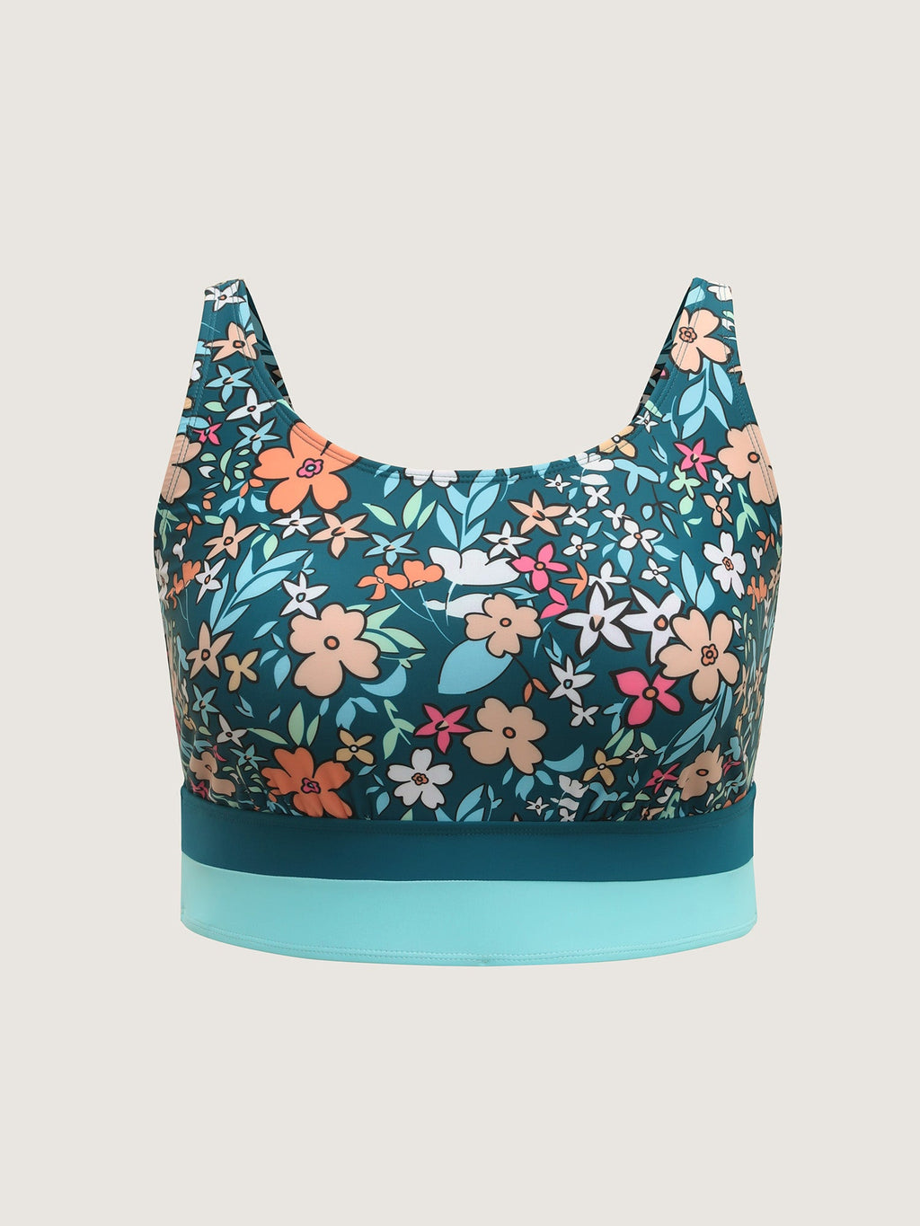 Floral Print Color Contrast Bikini Top