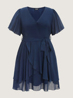 Flared Sleeve Waist-Tie Mini Dress