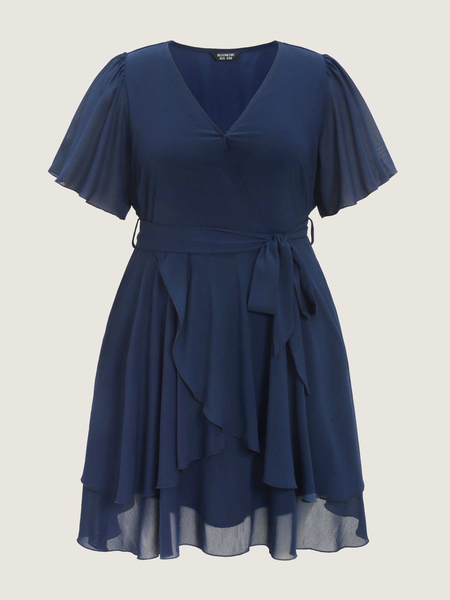 Flared Sleeve Waist-Tie Mini Dress